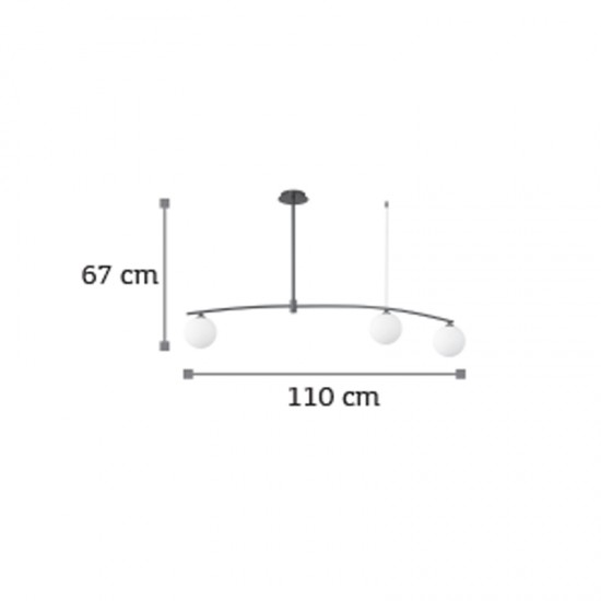 InLight Κρεμαστό φωτιστικό από μαύρο μέταλλο και λευκή οπαλίνα 3XG9 D:110cm (6037-3)