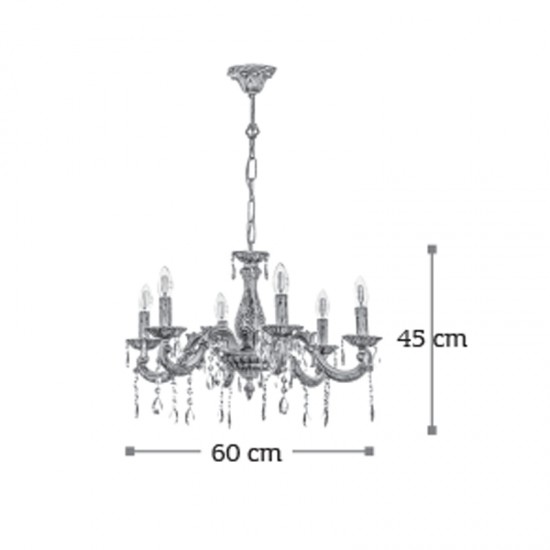 InLight Κρεμαστό φωτιστικό από μέταλλο σε μπεζ πατίνα και κρύσταλλα 6XE14 D:60cm (5304-6)