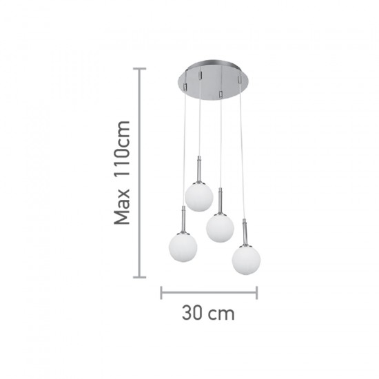 InLight Κρεμαστό φωτιστικό από χρυσαφί μέταλλο και λευκή οπαλίνα 4XG9 D:30cm (4016-4-ROSETTE)