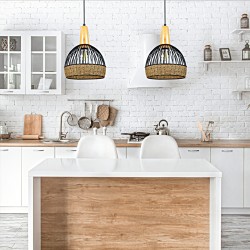 InLight Κρεμαστό φωτιστικό από μαύρο μέταλλο, σχοινί και ξύλο 1XE27 D:35cm (4027-Α)