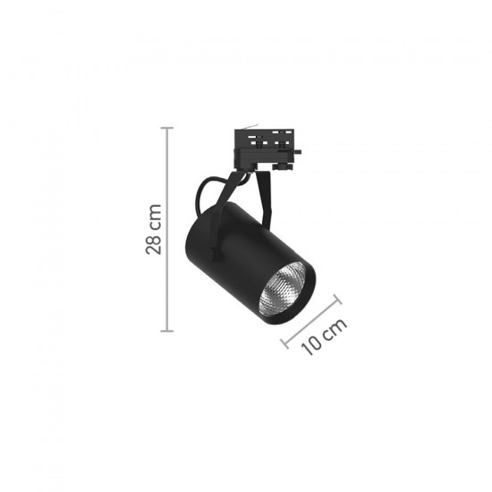 InLight Σποτ τριφασικής ράγας LED 30W 3000K σε μαύρη απόχρωση D:10cmX28cm (T00901-BL)