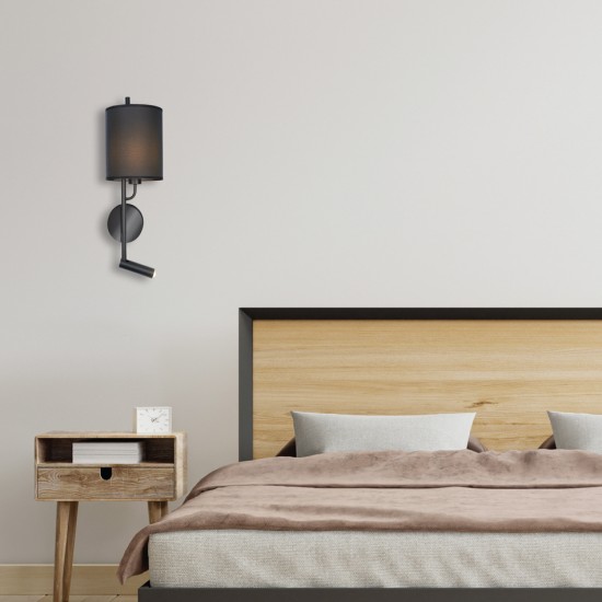 InLight Επιτοίχιο φωτιστικό LED 3W 3000K και 1ΧΕ27 σε λευκή απόχρωση με υφασμάτινο καπέλο (43028-WH)