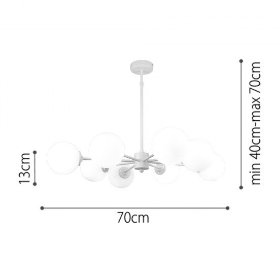InLight Κρεμαστό φωτιστικό από λευκό μέταλλο και λευκή οπαλίνα 6XG9 D:70cm (5012-8)