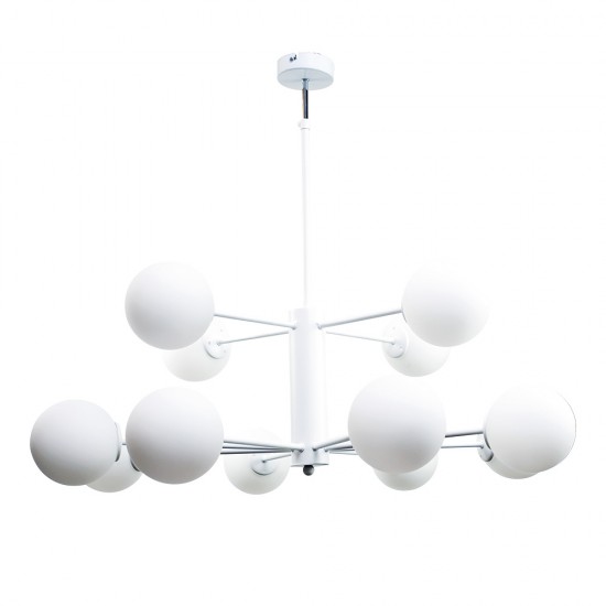 InLight Κρεμαστό φωτιστικό από λευκό μέταλλο και λευκή οπαλίνα 12XG9 D:90cm (5012-12)
