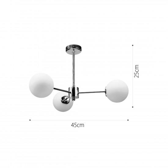 InLight Κρεμαστό φωτιστικό από χρώμιο μέταλλο και λευκή οπαλίνα 3XG9 D:45cm (5014-3) InLight Κρεμαστό φωτιστικό από χρώμιο μέταλλο και λευκή οπαλίνα 3XG9 D:45cm (5014-3)