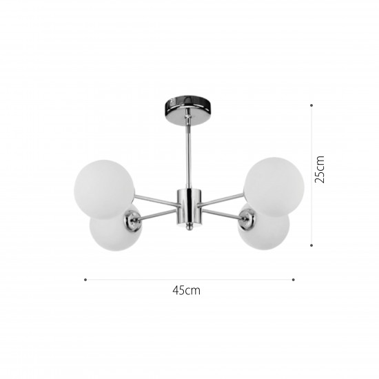 InLight Κρεμαστό φωτιστικό από χρώμιο μέταλλο και λευκή οπαλίνα 4XG9 D:45cm (5014-4)