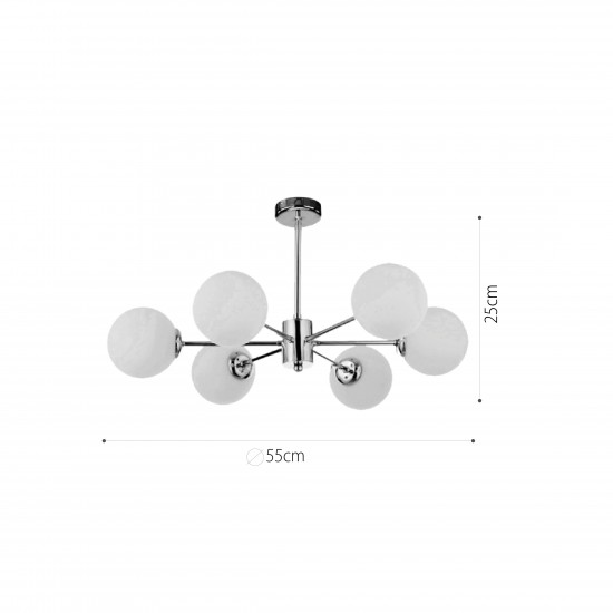 InLight Κρεμαστό φωτιστικό από χρώμιο μέταλλο και λευκή οπαλίνα 6XG9 D:55cm (5014-6)