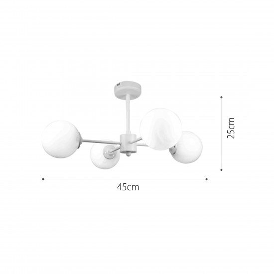 InLight Κρεμαστό φωτιστικό από λευκό μέταλλο και λευκή οπαλίνα 4XG9 D:45cm (5013-4)