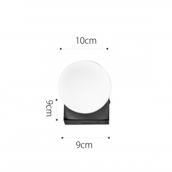 InLight Επιτοίχιο φωτιστικό από μαύρο μέταλλο και λευκή οπαλίνα 1XG9 D:9cm (43422-1)