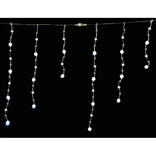 Άσύμετρη Κουρτίνα Led Με Επέκταση, Διάφανο Καλώδιο - Λευκό Λαμπάκι 530 x 60cm