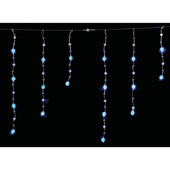 Ασύμετρη Κουρτίνα Led Με Επέκταση, Διάφανο Καλώδιο- Μπλε Λαμπάκι 530 x 60cm