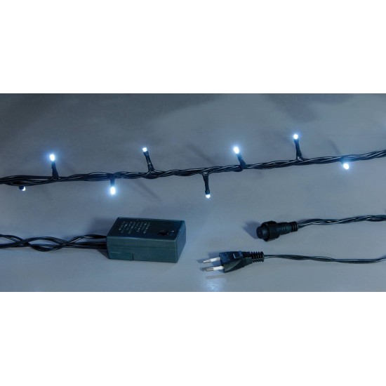 100Led Λαμπάκια Με Επέκταση Και Πρόγραμμα ,Πράσινο Καλώδιο/Λευκό Λαμπάκι , 6,5 Μέτρα