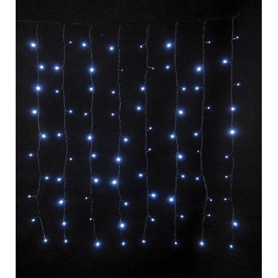 150Led Συμμετρική Κουρτίνα Με Επέκταση 200 x 100(h)cm ,Με Πράσινο Καλώδιο/Λευκό Λαμπάκι