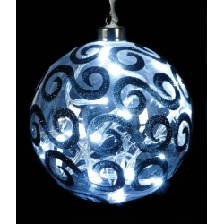 Γυάλινη Φωτιζόμενη Μπάλα Με 20 Led Λαμπάκια, Με Λευκό Φωτισμό 15cm