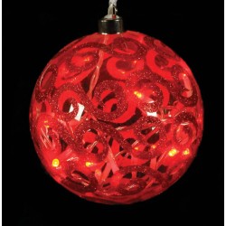 Γυάλινη Κόκκινη Φωτιζόμενη Μπάλα Με 20 Led Λαμπάκια 15cm