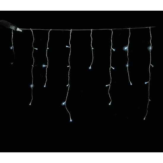 140Led Ασύμμετρη Κουρτίνα Με Επέκταση Και Μετασχηματιστή Ip44, 600 x 75(h)cm,Διάφανο Καλώδιο/ Λευκό Λαμπάκι