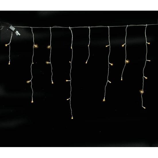 Led Ασύμμετρη Κουρτίνα Με Επέκταση Και Μετασχηματιστή Ip44, 600 x 75(h)cm,Διάφανο Καλώδιο/ Θερμό Λαμπάκι