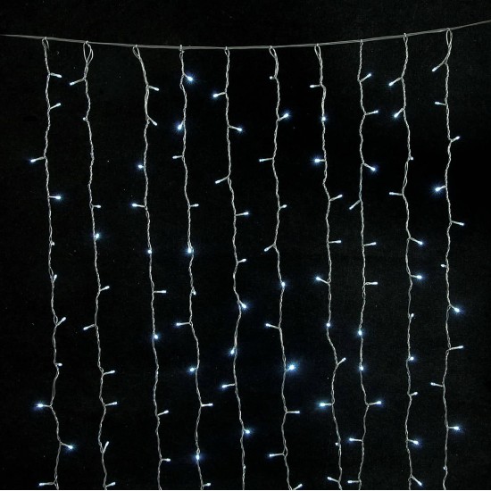 360Led Συμμετρική Κουρτίνα Ip44 Με Επέκταση 200 x 200(H)cm,Διάφανο Καλώδιο/Λευκό Λαμπάκι