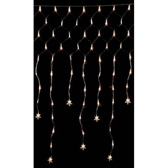 200 x 130cm, Ασύμετρη Κουρτίνα Με Επέκταση, Διάφανο Καλώδιο - Θερμό Λαμπάκι