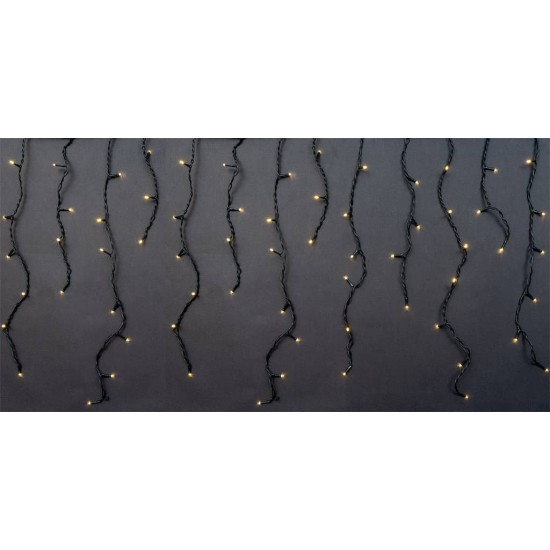 140Led Ασύμμετρη Κουρτίνα Με Επέκταση Και Μετασχηματιστή Ip44, 600 x 75(h)cm,Πράσινο Καλώδιο/ Θερμό Λαμπάκι