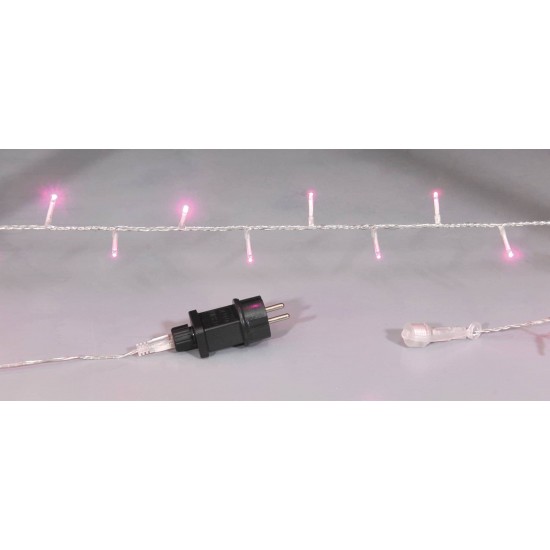 100Led Λαμπάκια Με Επέκταση Και Πρόγραμμα Ip44 ,Διάφανο Καλώδιο/Ρόζ Λαμπάκι ,5 Μέτρα