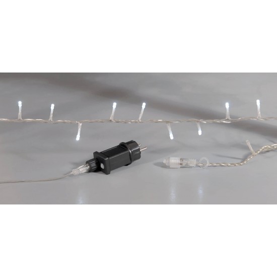 200Led Λαμπάκια Με Επέκταση Και Μετασχηματιστή Ip44 ,Διάφανο Καλώδιο/Λευκό Λαμπάκι ,10 Μέτρα
