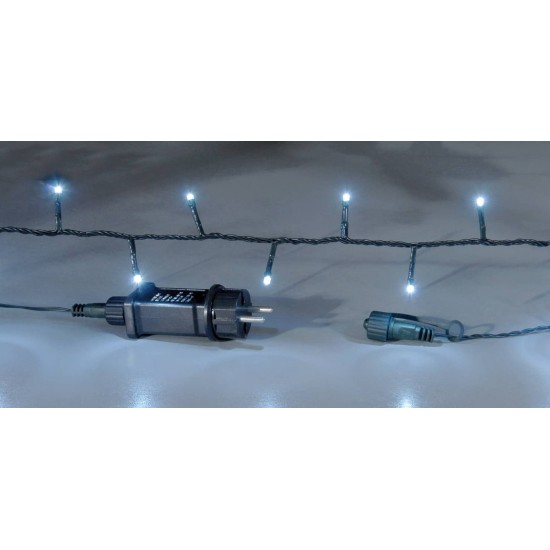 100Led Λαμπάκια Με Επέκταση Και Μετασχηματιστή Ip44 ,Πράσινο Καλώδιο/Λευκό Λαμπάκι ,5 Μέτρα