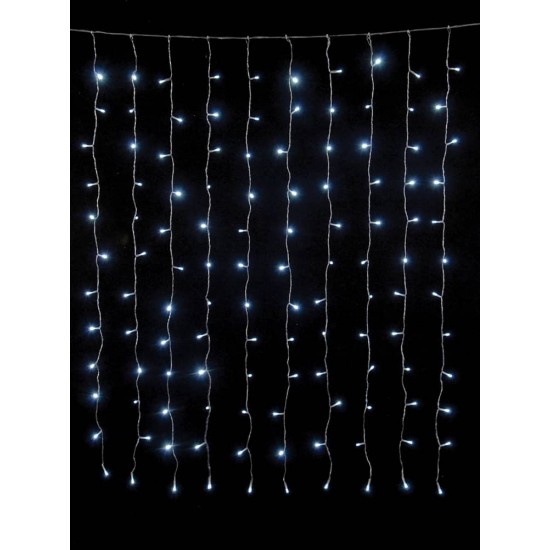 240Led Συμμετρική Κουρτίνα Με Επέκταση Πρόγραμμα Και Μετασχηματιστή 200 x 100(h)cm,Διάφανο Καλώδιο/Λευκό Λαμπάκι