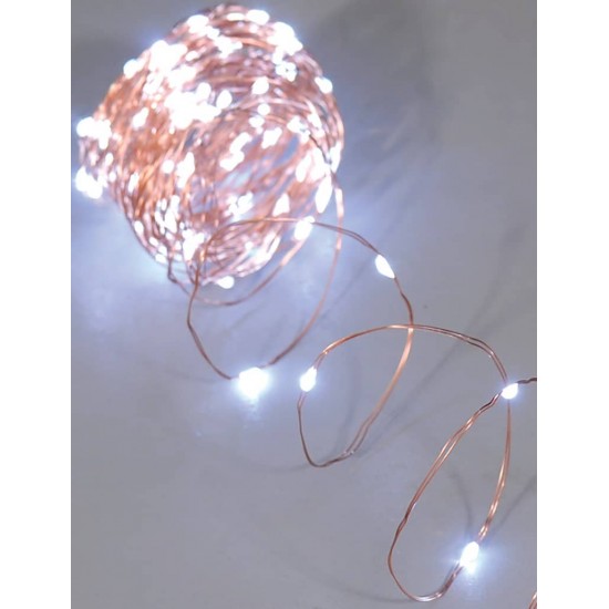 100Led Λαμπάκια Μπαταρίας Με Λευκό Φωτισμό (Πάγου) Και Χάλκινο Καλώδιο 10 Μέτρα