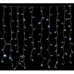 240Led Συμμετρική Κουρτίνα Με 8 Προγράμματα 200 x 100(h)cm,Διάφανο Καλώδιο/Λευκό Λαμπάκι