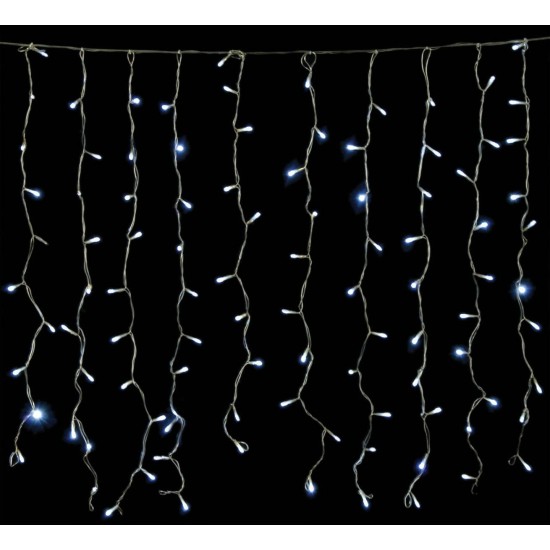 240Led Συμμετρική Κουρτίνα Με 8 Προγράμματα 200 x 100(h)cm,Διάφανο Καλώδιο/Λευκό Λαμπάκι