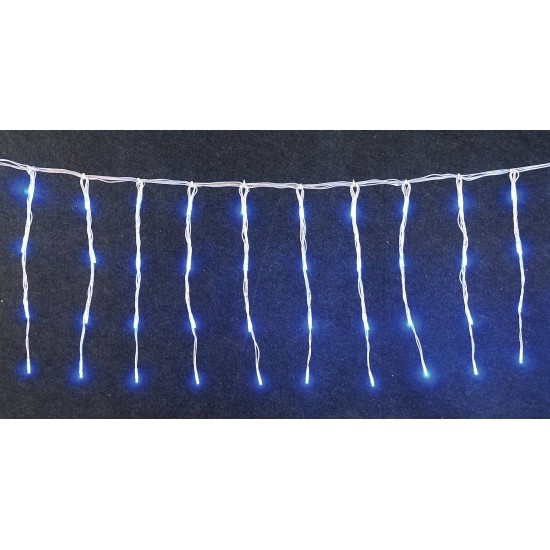 Συμμετρική Κουρτίνα 200Led Με 8 Προγράμματα, Δίαφανο Καλώδιο/Μπλε Λαμπάκι ,500 x 40(H)cm