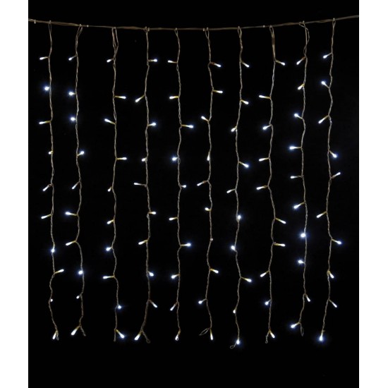 200Led 60Flash Συμμετρική Κουρτίνα Με Επέκταση 200 x 100(h)cm ,Με Διάφανο Καλώδιο/Λευκό Λαμπάκι