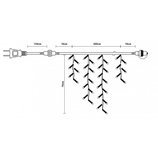 100Led Ασύμμετρη Κουρτίνα Με Επέκταση 200 x 70(h)cm,Πράσινο Καλώδιο/Θερμό Λαμπάκι