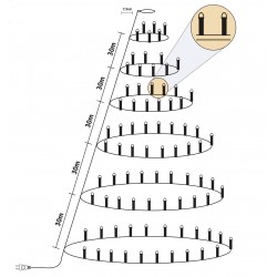 223Led Λαμπάκια Κώνος Με Μετασχηματιστή Ip44 Με Πράσινο Καλώδιο/Θερμό Λαμπάκι Για Δέντρο 210cm