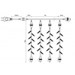 Led Συμμετρική Κουρτίνα Rubber Ip44,Με Επέκταση 2 x 10(h)cm,Διάφανο Καλώδιο/Θερμό Λαμπάκι