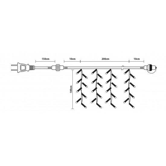 150Led Συμμετρική Κουρτίνα Με Επέκταση 200 x 100(h)cm ,Με Πράσινο Καλώδιο/Λευκό Λαμπάκι