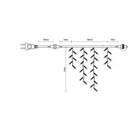 Led Ασύμμετρη Κουρτίνα Με Επέκταση Και Μετασχηματιστή Ip44, 600 x 75(h)cm,Διάφανο Καλώδιο/ Θερμό Λαμπάκι