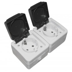 ΠΡΙΖΑ ΣΟΥΚΟ ΔΙΠΛΗ ΕΞΩΤΕΡΙΚΗ ΣΤΕΓΑΝΗ IP54 16A ΓΚΡΙ