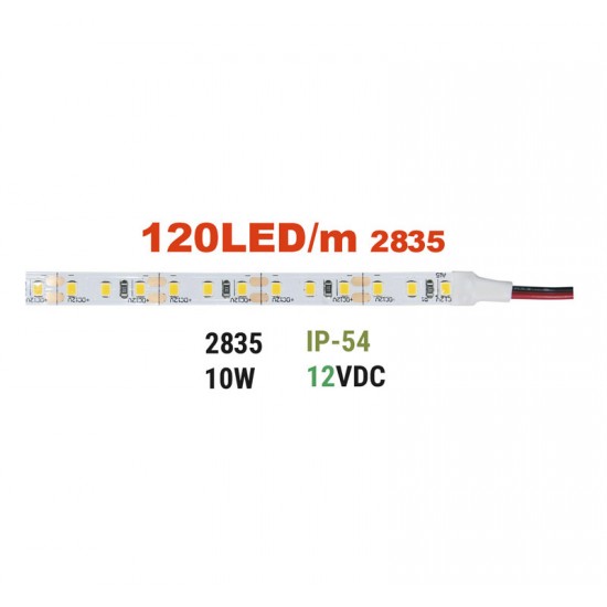 ΤΑΙΝΙΑ LED 5m 12VDC 10W/m 2835 120LED/m ΨΥΧΡΟ 6500K IP54