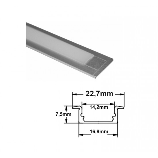 ΠΡΟΦΙΛ ΑΛΟΥΜΙΝΙΟΥ ΧΩΝ.2μ ΦΑΡΔΥ ΓΙΑ TAINIEΣ έως13mm w:22.7 h:7.5