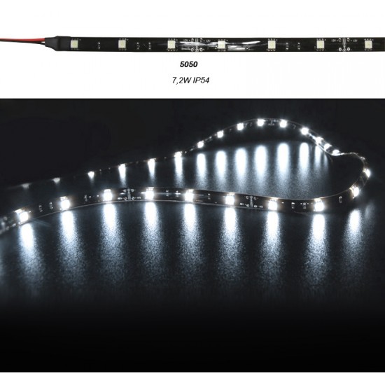 ΤΑΙΝΙΑ LED ΜΑΥΡΗ 5m 12VDC 7.2W/m 30LED/m ΨΥΧΡΟ IP54