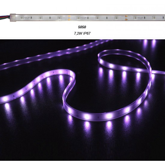 ΤΑΙΝΙΑ LED 5m 12VDC 7.2W/m 30LED/m RGB IP67
