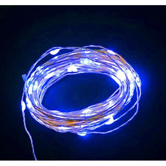 100 MICRO LED ΜΕ ΠΡΟΓΡΑΜΜΑ+ΣΤΑΘΕΡΑ ΑΣΗΜΙ  ΣΥΡΜΑ ΜΠΛΕ IP44