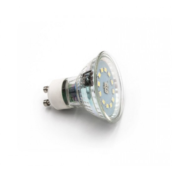LED ΛΑΜΠΑ GU10 ΓΥΑΛΙΝΟ 5W 230V 105° ΨΥΧΡΟ 6200Κ