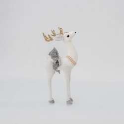 ΒΕΛΟΥΔΙΝΟ ΕΛΑΦΙ, ΛΕΥΚΟ, ΜΕ ΧΡΥΣΟ ΓΚΛΙΤΕΡ, 13x29x5cm