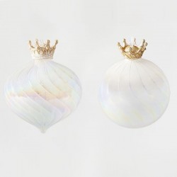 ΓΥΑΛΙΝΟ ΣΤΟΛΙΔΙ, ΛΕΥΚΟ ΠΕΡΛΕ, ΜΕ ΚΟΡΩΝΑ, 2 ΣΧΗΜΑΤΑ, ΣΕΤ 2ΤΜΧ, 10cm