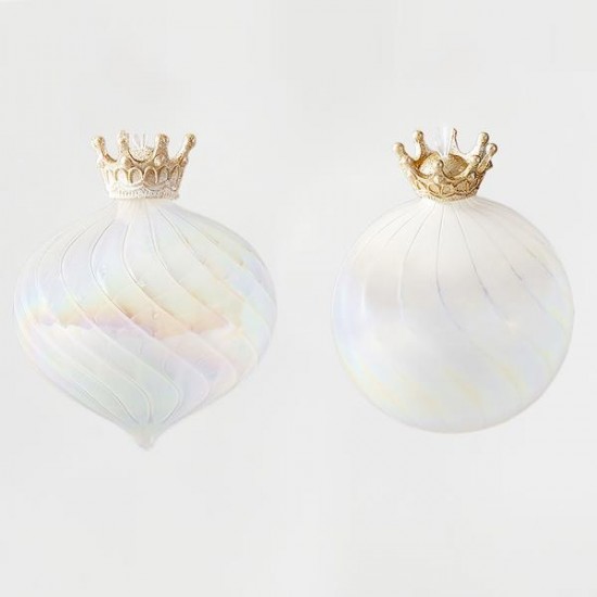 ΓΥΑΛΙΝΟ ΣΤΟΛΙΔΙ, ΛΕΥΚΟ ΠΕΡΛΕ, ΜΕ ΚΟΡΩΝΑ, 2 ΣΧΗΜΑΤΑ, ΣΕΤ 2ΤΜΧ, 10cm